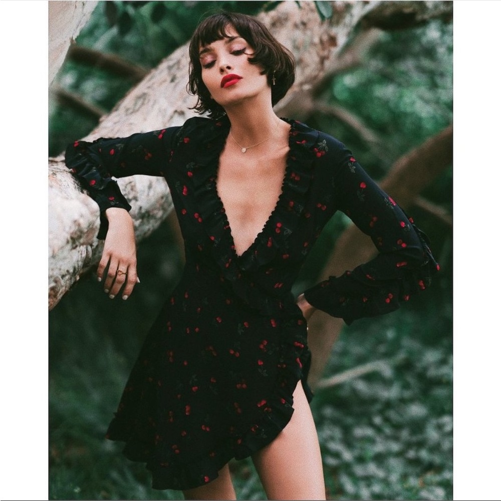 NWT The Kooples Ruffle Wrap Dress in Cherry Print